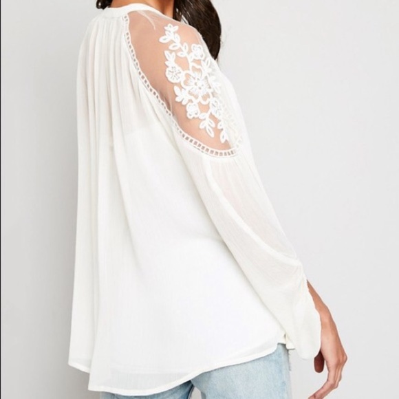 White Lace Sheer Tie Front Peasant Boho Top Blouse - Picture 5 of 5